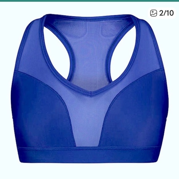 Adam Selman Sport Sheer Racerback Navy Sports Bra - Picture 2 of 7